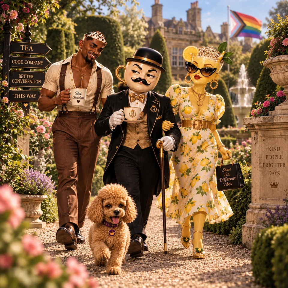 The household on a garden stroll — Hot Chocolate, Acupa, Miss Lemonade and Ambrosia at the Manor